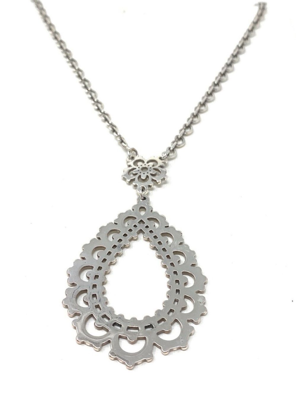Brighton Bloomingale Silver Lace Teardrop Pendant Necklace